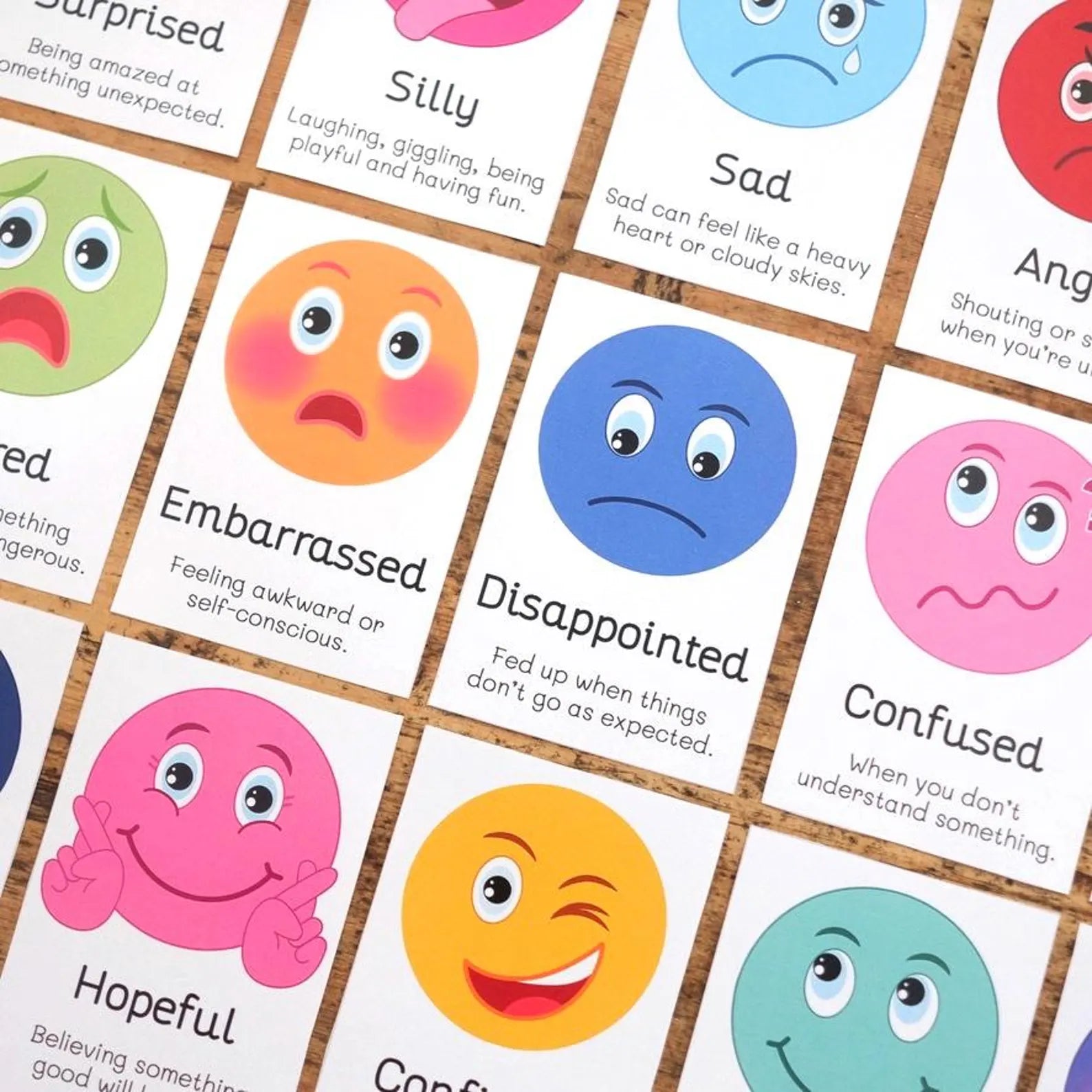 18 Emotion Flashcards - Printable Digital Download - Emotion faces and descriptions