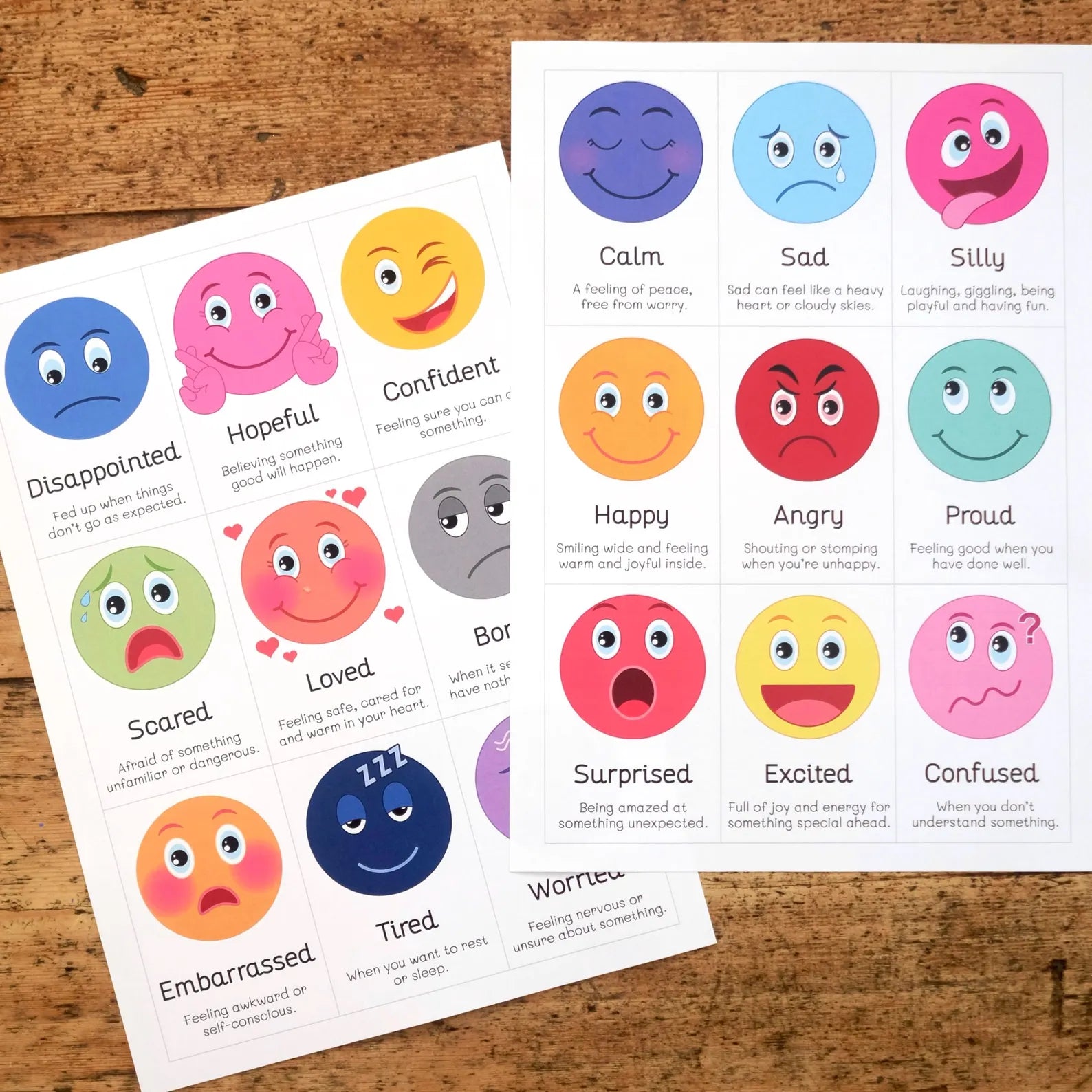18 Emotion Flashcards - Printable Digital Download - Emotion faces and descriptions