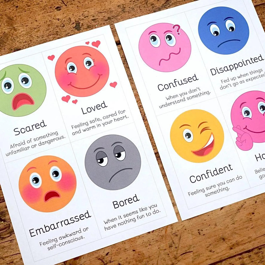 18 Emotion Flashcards - Printable Digital Download - Emotion faces and descriptions