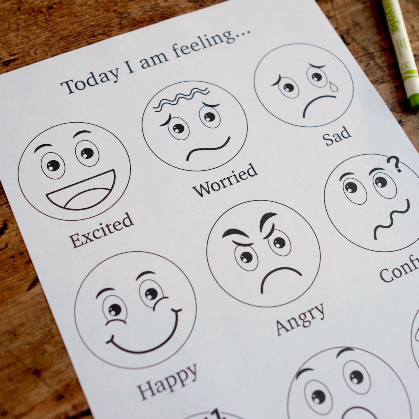 Emotions Colouring Sheet - Today I am feeling - 9 emotion faces & 12 emotion faces - Printable Digital Download