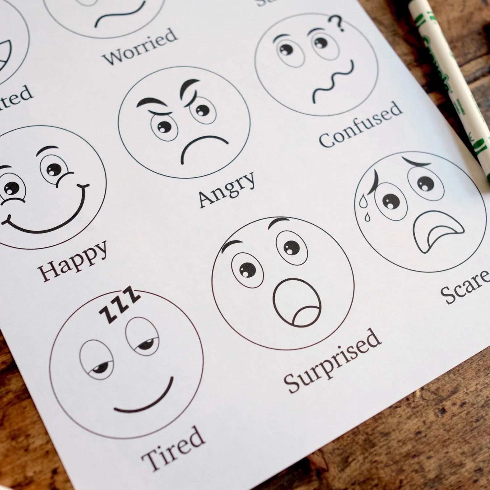 Emotions Colouring Sheet - Today I am feeling - 9 emotion faces & 12 emotion faces - Printable Digital Download