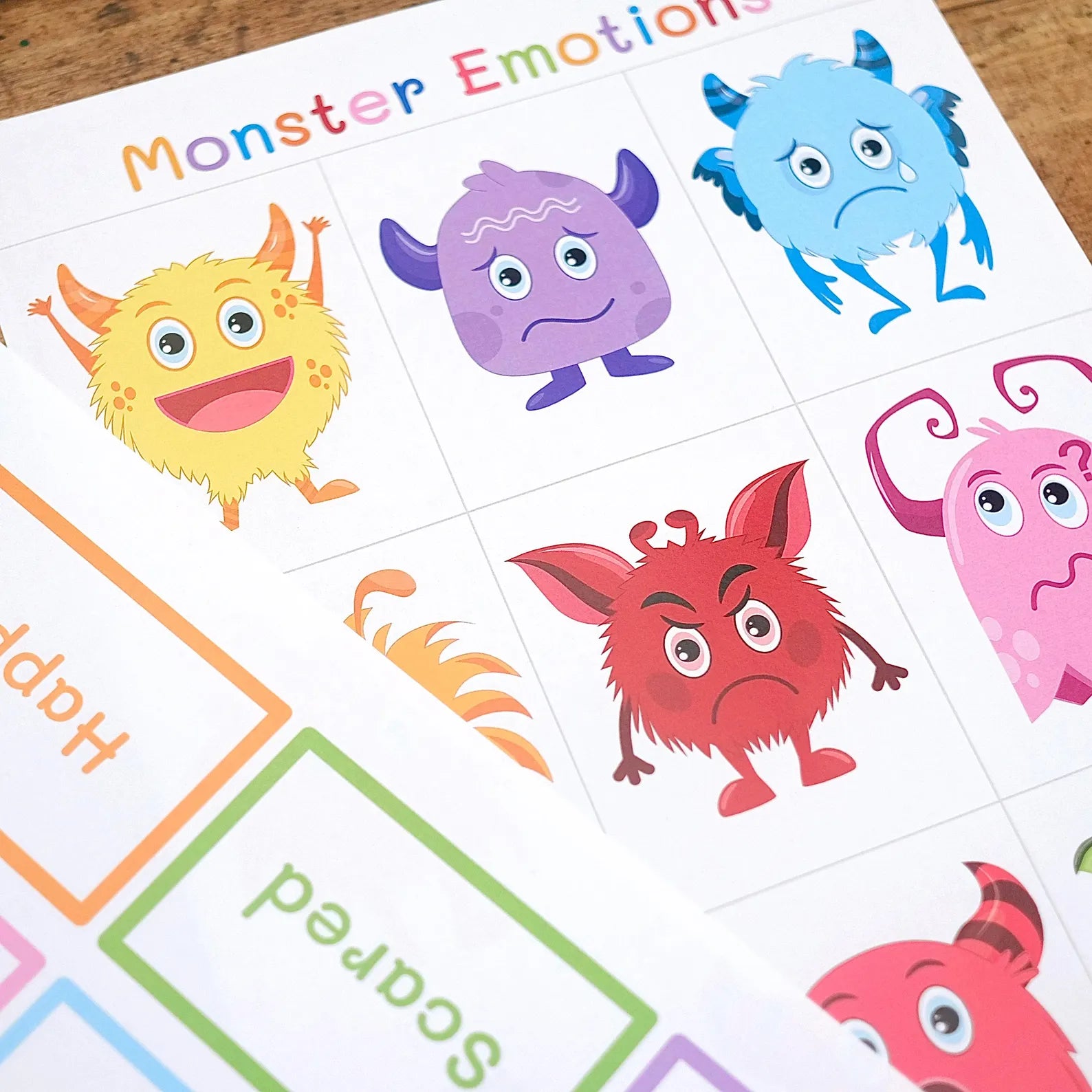 Monster Emotion Faces - Match the emotions - Printable Digital Download