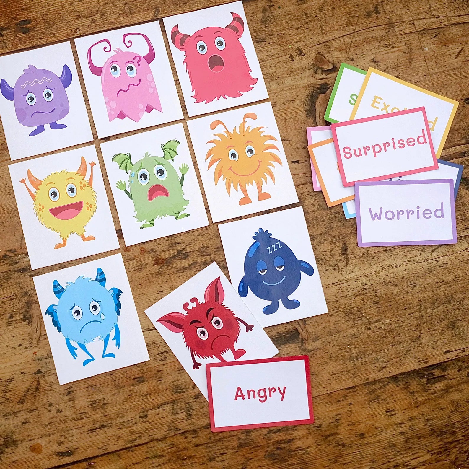 Monster Emotion Faces - Match the emotions - Printable Digital Download