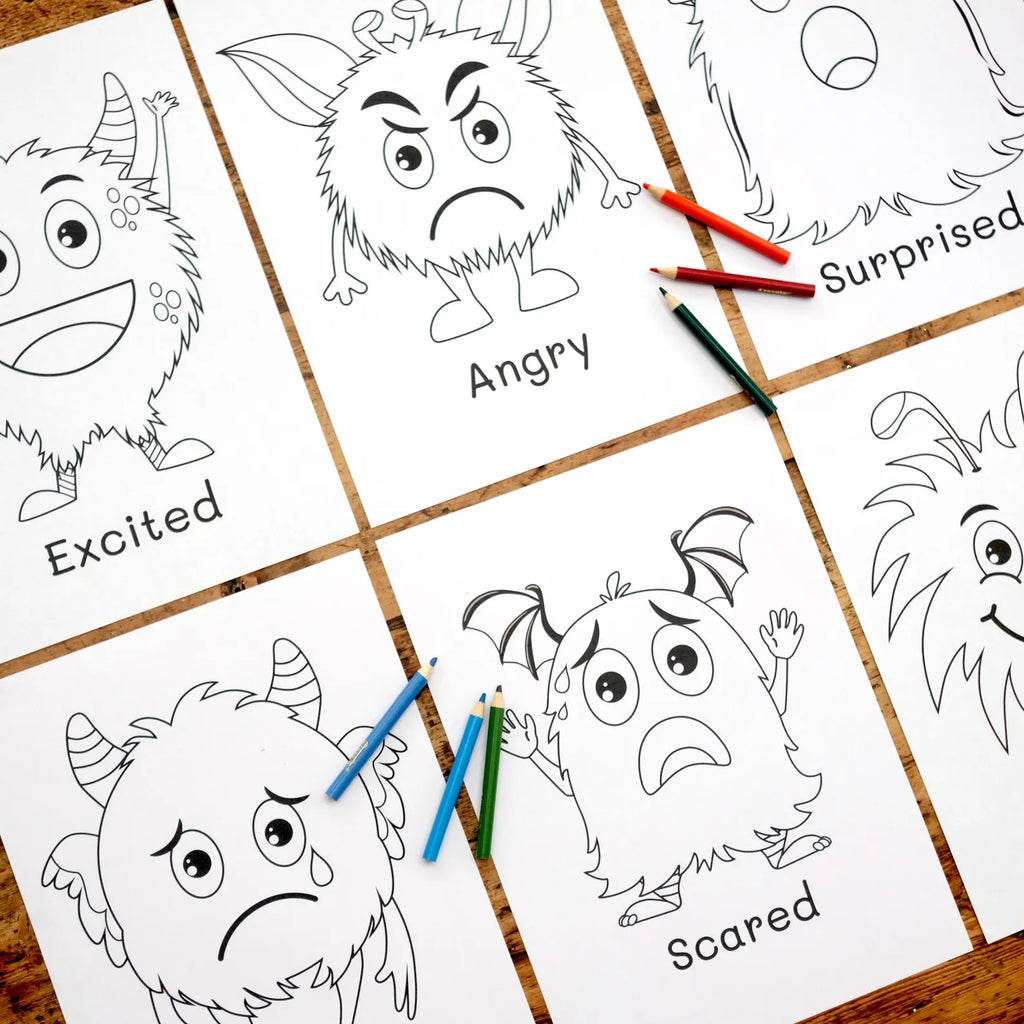 Emotions Colouring Sheet - 9 Monster Emotions - Printable Digital Download