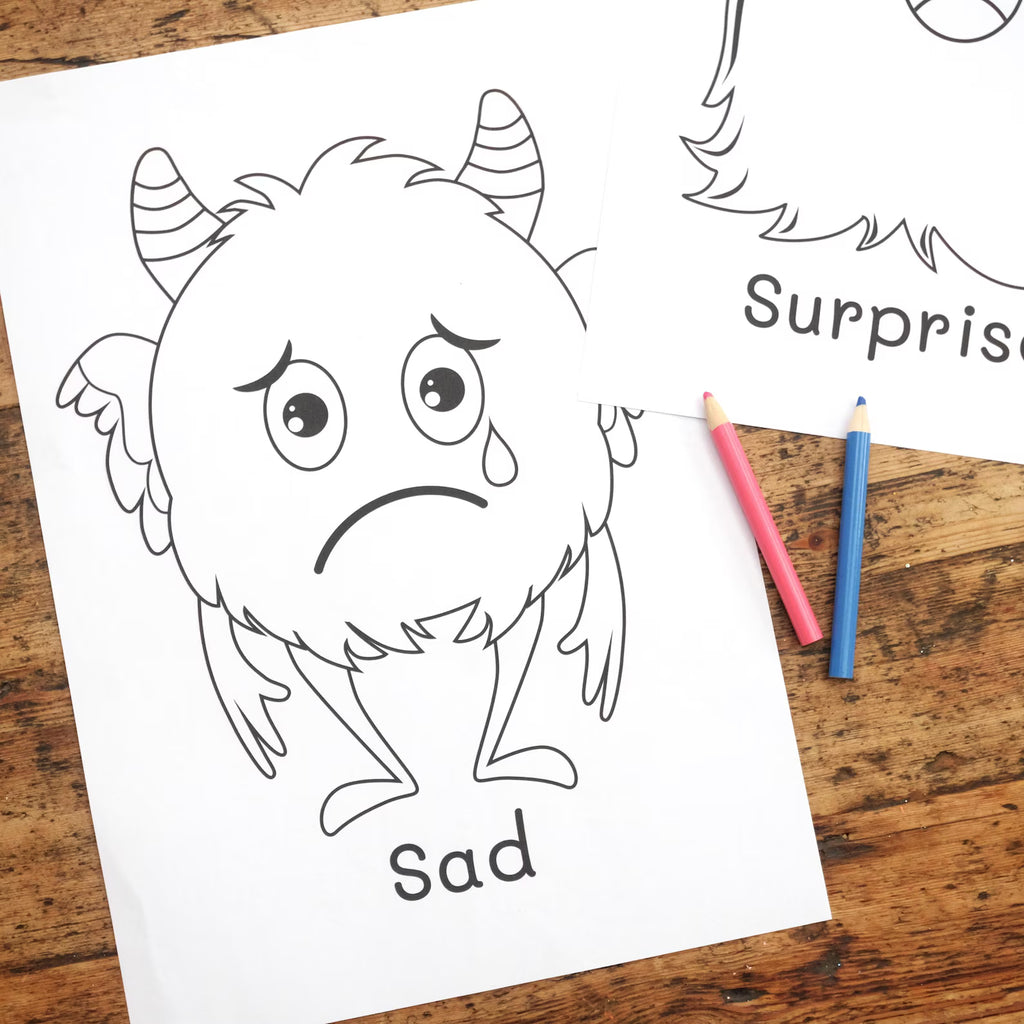 Emotions Colouring Sheet - 9 Monster Emotions - Printable Digital Download