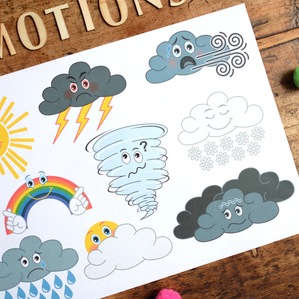 Weather Emotions - A4 Print and 9 x large individual weather emotions on A4 - Printable Digital Download