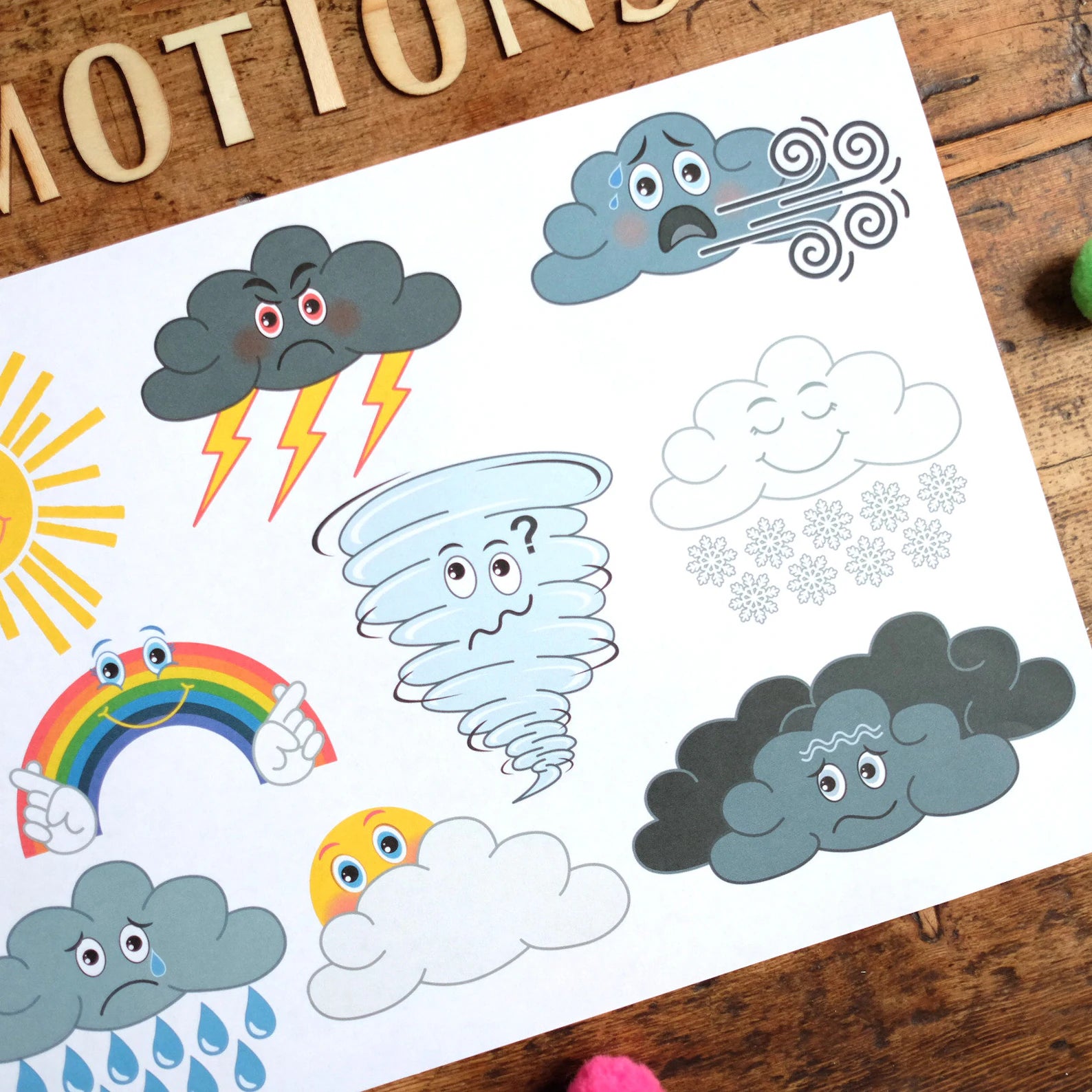 Weather Emotions - A4 Print and 9 x large individual weather emotions on A4 - Printable Digital Download